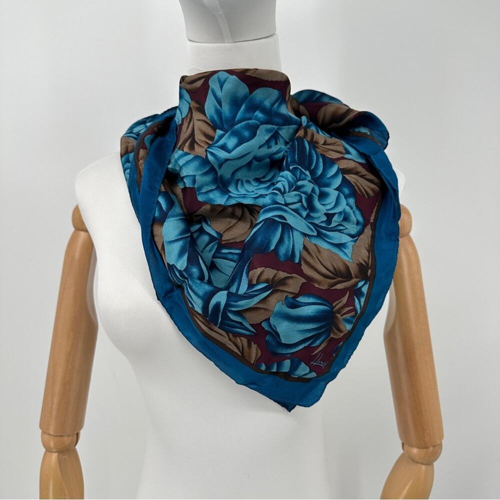 Honey Vintage Gorgeous Blue Flowers Silk Scarf